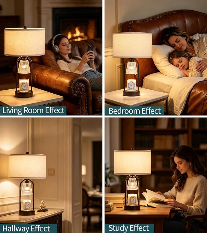 2-in-1 Table Lamp Candle Warmer Lamp with Timer & Dimmer,Modern Wax Melt Warmer for Jar Candles Bedroom Living Room Office Home Decor,Birthday Gifts for Mom Women D12.5*H21.2 Bulbs Included