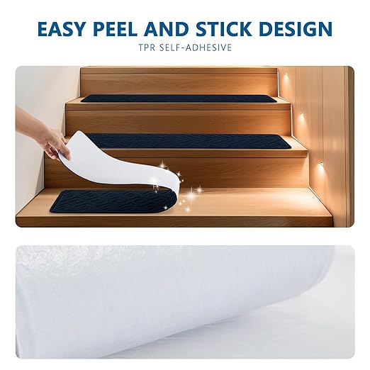 Stair Treads for Wooden Steps, 8" X 30" Non Slip Carpet Stair Treads with Reusable Adhesive for Kids Elders and Dogs, Surface Polyester TPR Backing Stair-Runner 15PCS