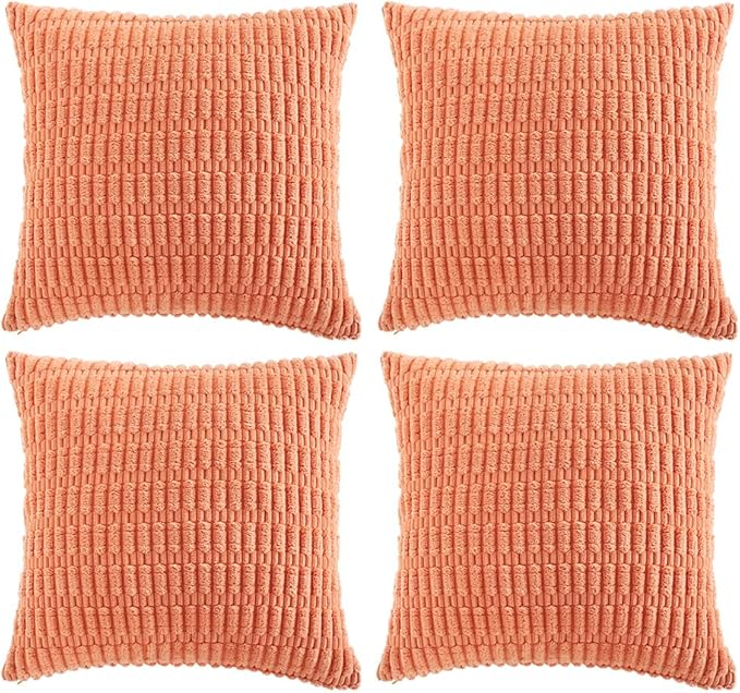 Fancy Homi 4 Packs Decorative Throw Pillow Covers for Living Room Couch Bed, Modern Farmhouse Boho Home Décor Accent Cushion Case, 22" x 22" (Pack of 4), Coral