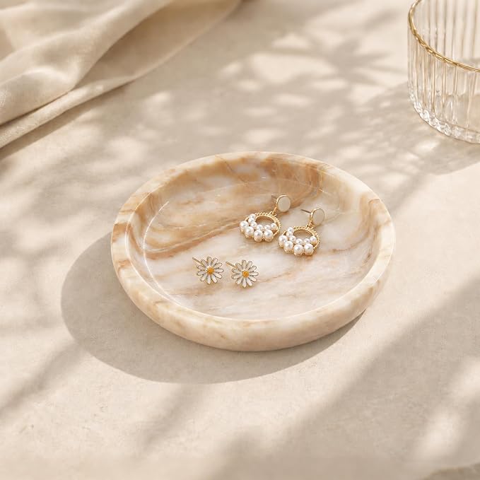 Small Natural Marble Jewelry Tray Key Plate Holder Dish Trinket Decor Catch All Bowl for Ring Earring Stone Gift for Women Daugther,Calacatta Glod,5.5"