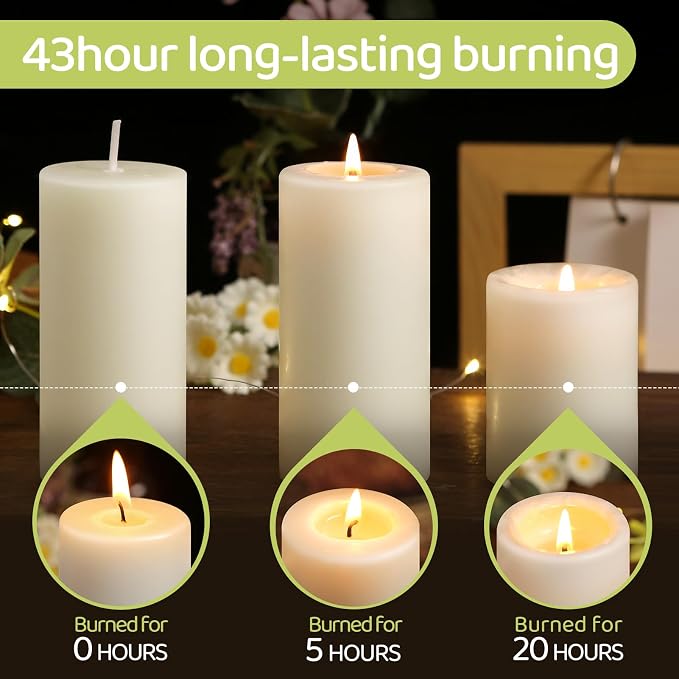Beeswax Candles Pillar,Ivory White Unscented Candles -258 Hours Long Clean Burning,100% Pure & Natural Bees Wax Candles for Home,Prayer,Dripless Smokeless Organic Pillar Candles Bulk-2x4in-6 Pack