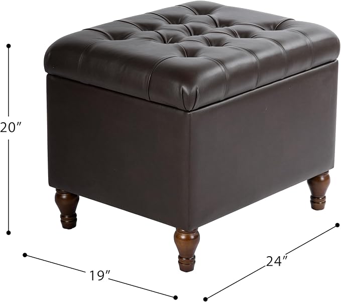 Spatial Order 24" Medium Tufted Storage Ottoman - Espresso Brown Faux Leather