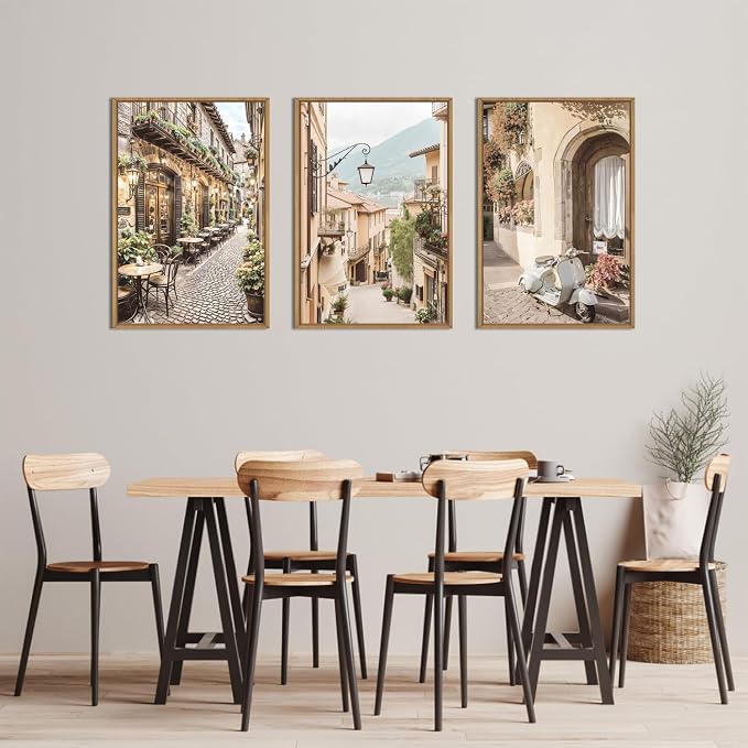 HPINUB Foreign Scenery Framed Canvas Wall Art Set,Vintage Travel City Wall Decor,Modern Minimalist Europe Street Picture Artwork Nature Landscape Art Print for Living Room,Bedroom-24 x36 x3
