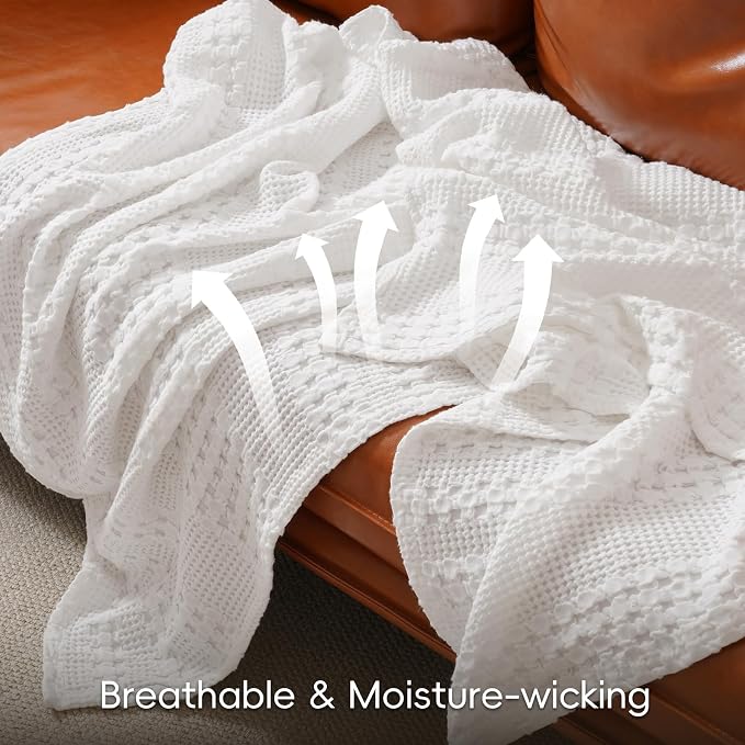 PHF 100% Cotton Waffle Blanket Twin Size for College Dorm, Lightweight Breathable and Soft for Summer, Luxury Aesthetic Waffle Weave Blanket for Bed & Gifts for Women, 66"x90", White