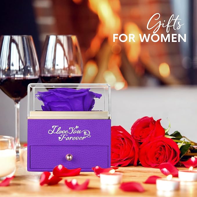 ASELFAD Preserved Real Rose with Heart Necklace -I Love You Forever Eternal Rose for Her, for Mom, Wife, Anniversary or Birthday Gifts for Women, Purple