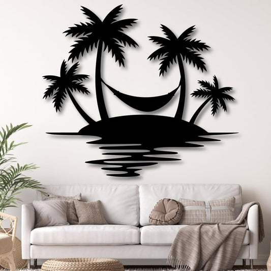 Palm Tree Metal Wall Decor,Palm Tree Outdoor Wall Art,Tropical Palm Tree Wall Decorations for Living Room,Outdoor Wall Decorations for House(19"×16",Black)