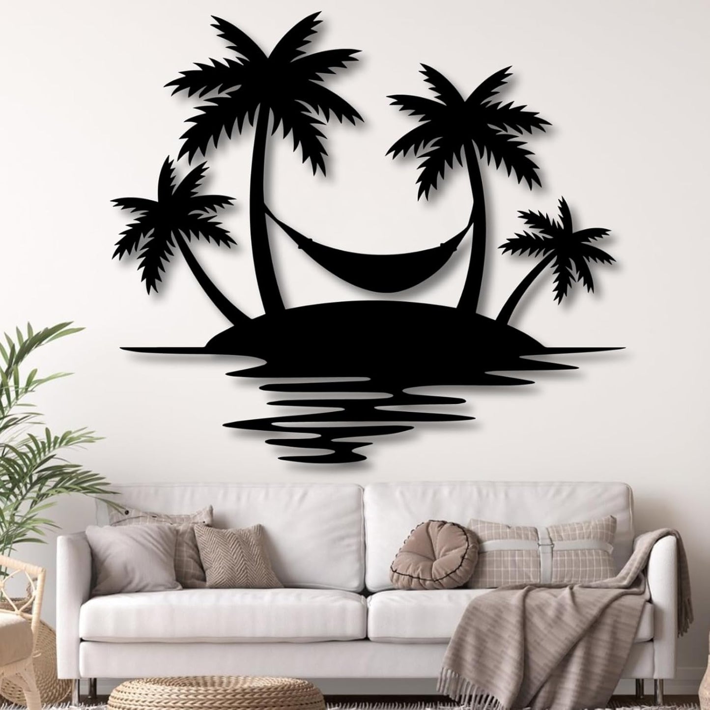 Palm Tree Metal Wall Decor,Palm Tree Outdoor Wall Art,Tropical Palm Tree Wall Decorations for Living Room,Outdoor Wall Decorations for House(30"×26",Black)