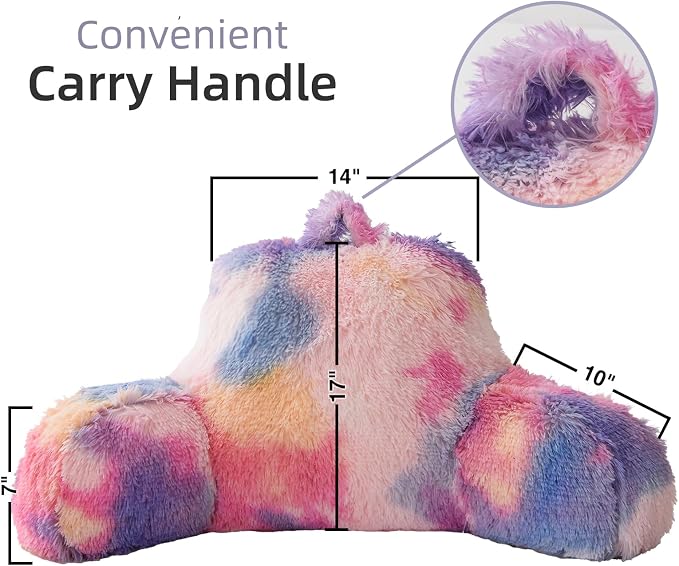 A Nice Night Faux Fur Reading Pillow Bed Wedge Large Adult Children Backrest with Arms Back Support for Sitting Up for Bedrest,PinkPurple