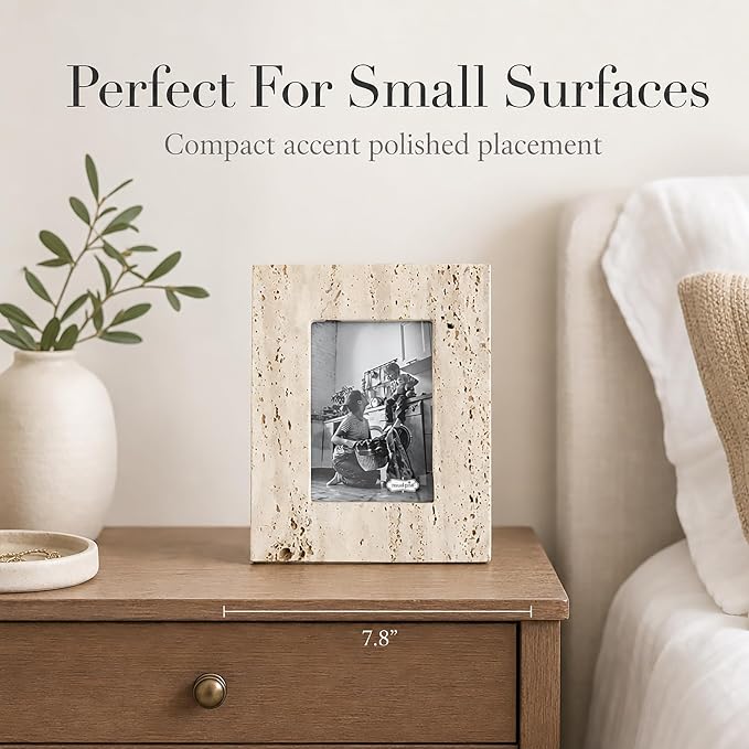 Mud Pie Cream Travertine Frame, Small, 9.5" x 7.5"