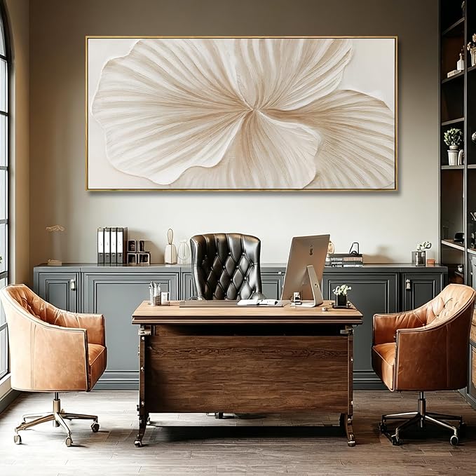 Large Framed White Floral Wall Art Textured Abstract Flower Canvas Painting Modern Minimalist Artwork for Living Room Bedroom Office 29x58 Inch