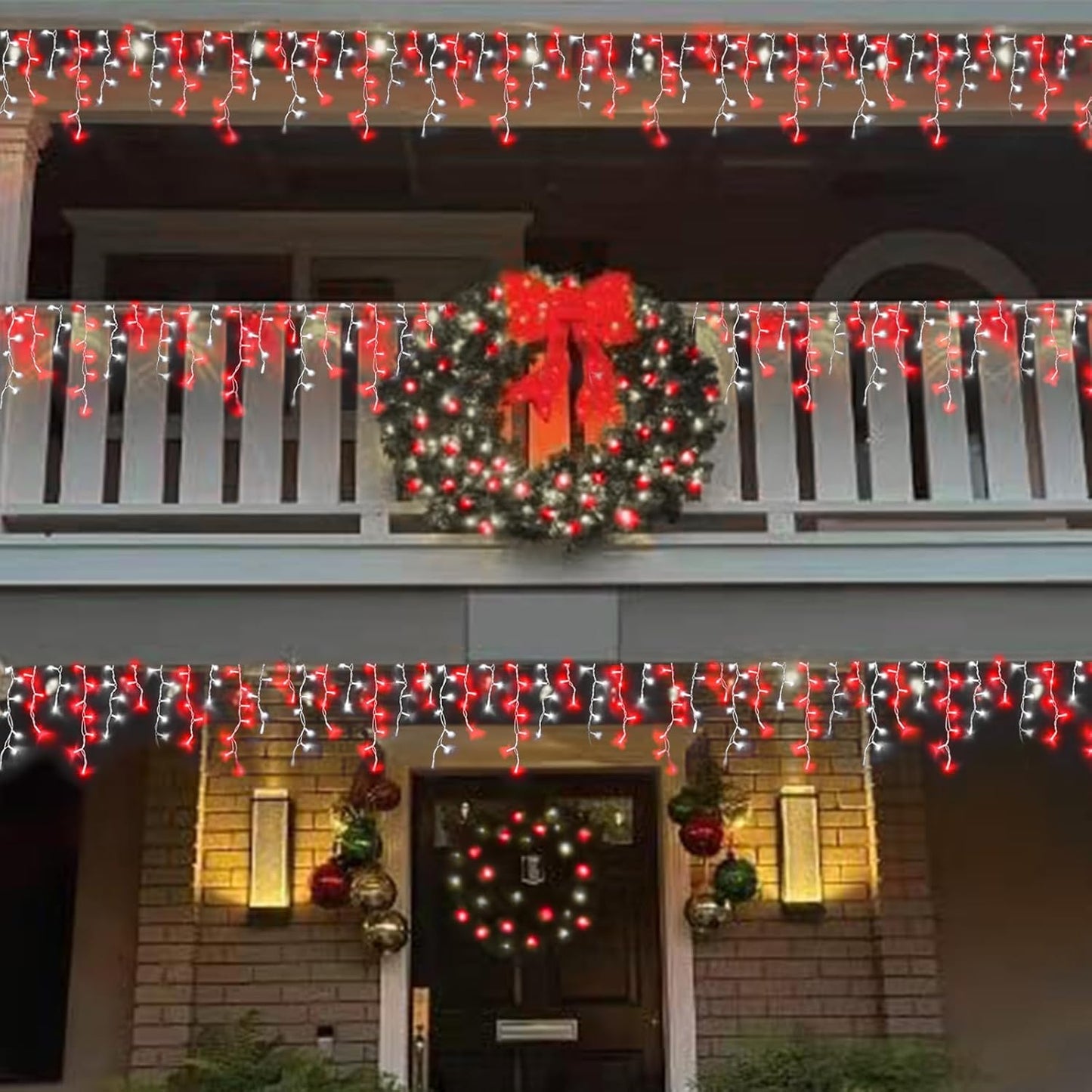 YEGUO 66ft 800 LED Red and White Icicle Lights Outdoor Waterproof, 160 Drops Icicle String Lights Connectable, 8 Modes Icicle Christmas Lights with Memory Timer