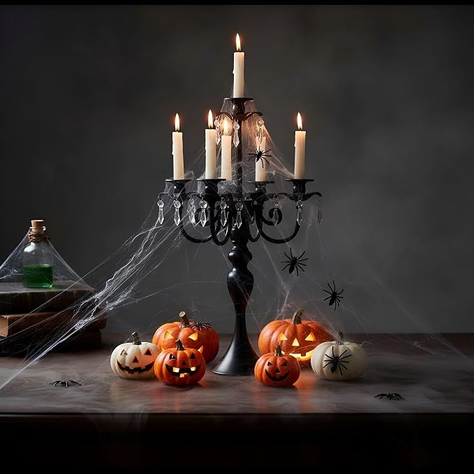 2Pcs Candelabras Centerpieces for Tables, 20" Tall Candlestick Holder for Taper Candles, 5 Arm Crystal Candelabra Candle Holder for Wedding Centerpiece Decor Party Event Reception Decoration (Black)