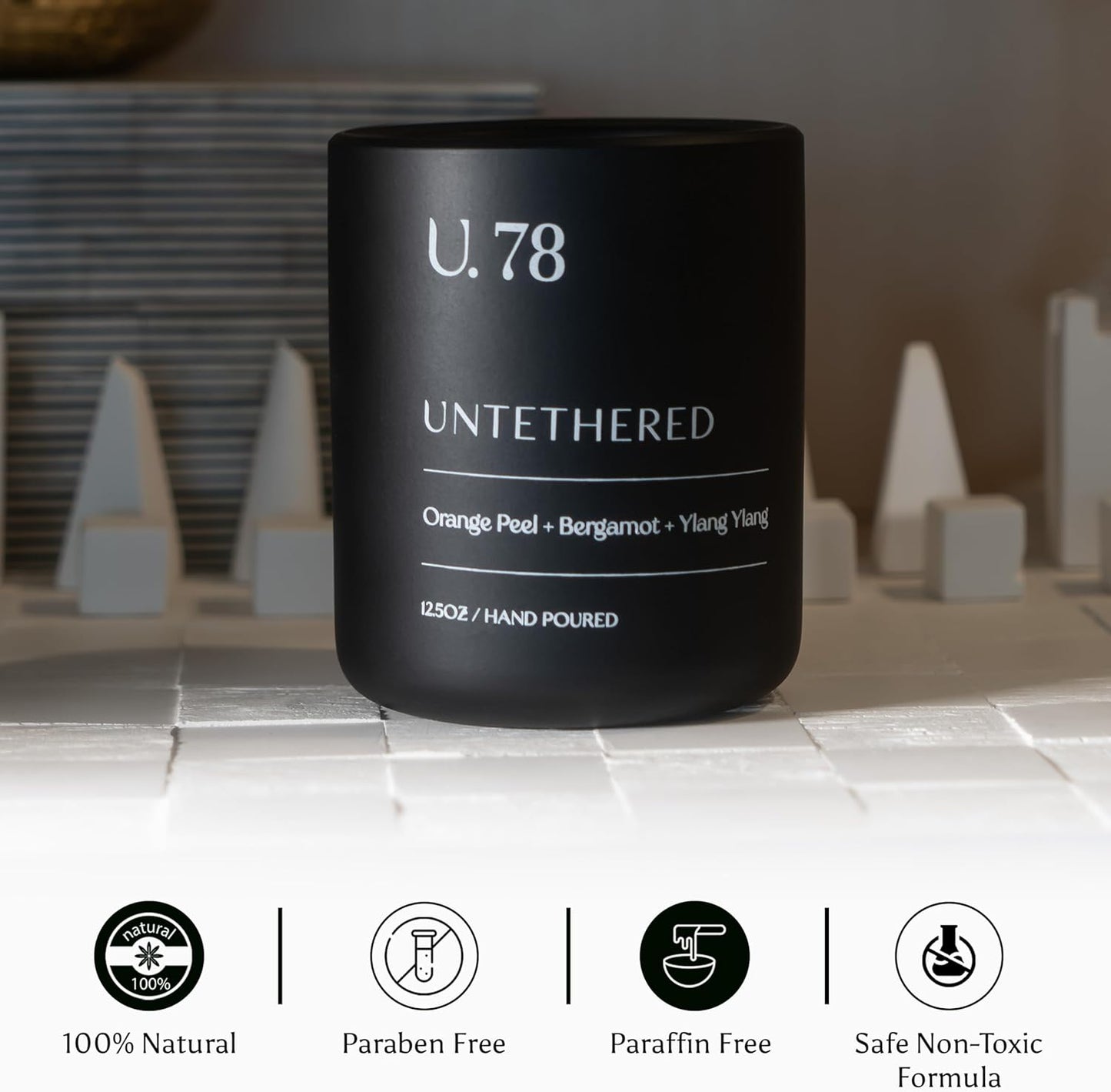 U.78 Luxury Scented Candle – Orange Peel, Bergamot & Sandalwood | Hand-Poured in USA w/ 100% Natural Coconut & Apricot Wax | Double Wick, Long-Lasting Aromatherapy Candle for Home & Gifts (12.5 oz)