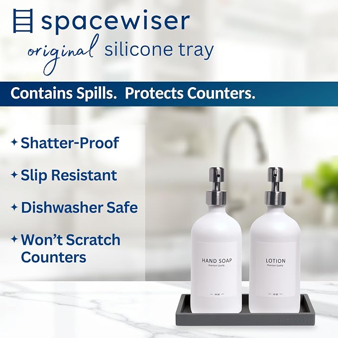 Spacewiser Countertop and Vanity Tray - Small 7.7" Silicone Tray for Soap Dispenser Bottles, Bathroom Trays, Kitchen Sink Soap Trays, Sink Caddy Kitchen Sinks Organizer, Soaps Dish & Sponge Holder Mat