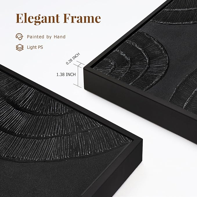 Textured 3D Abstract Hand-Painted Wall Art Large Black Thick Texture Minimalist Wall Art - 3D Contemporary Dimensional Home Office Living Room Modern Wall Decor Framed - 24"x36"