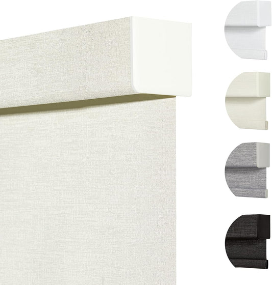 Persilux Blackout Shades for Windows Cordless Roller Blinds, Roller Windows Shades for Home with Fabric Attached Valance, UV Protections Easy Installation for Door/Office, Limestone(82.5" W x 64" H)