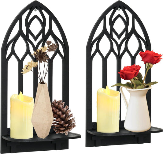 2 Pcs Gothic Sconces Wall Decor Black Goth Decor Arched Church Wall Gothic Decor Art Gothic Bathroom Decor Gothic Home Decor for Living Room Kitchen Dinner Room (Upward)