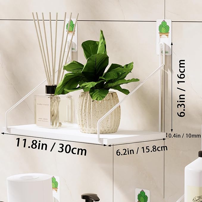 QsQueen Elevate Your Space with Rustic Wood Floating Shelves Set of 3- Perfect for Bedroom, Living Room, Bathroom, and Kitchen Decor - Easy Installation, No Drilling Needed! White