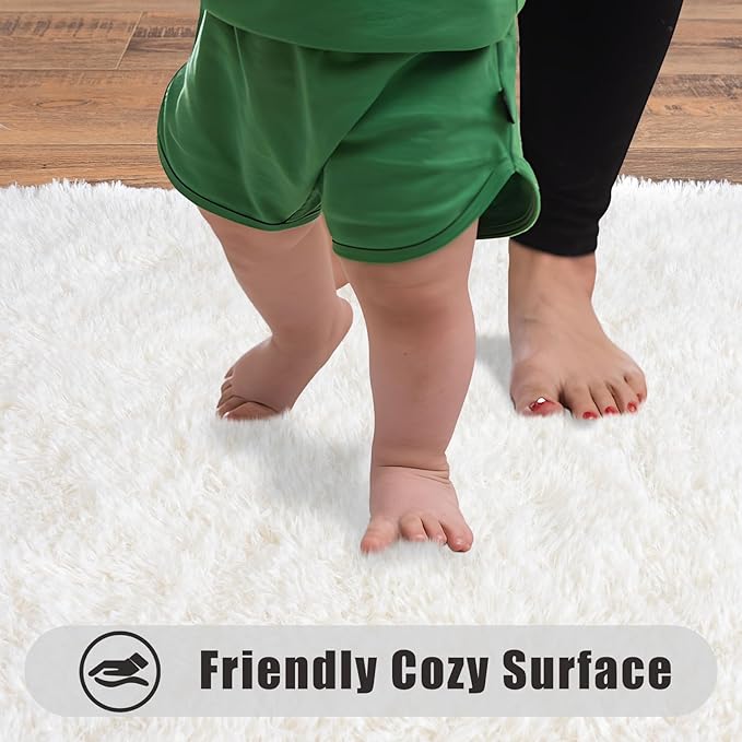 Ultra Soft Runner Rugs for Bedroom Hallways with Upgraded Non-Slip Rubber Backing & Thick Memory Sponge, 2 Packs 2x4 Feet Fluffy Shag Throw Area Rug for Bedside Dorm Cream