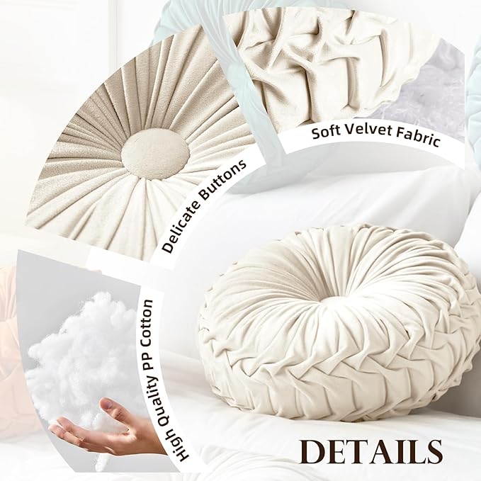 Teieas 2 Pcs Round Throw Pillows Decorative Pumpkin Velvet Boho Pleated Bed Pillows Back Support for Couch Chair Dorm Car 14.96'' (Emerald)