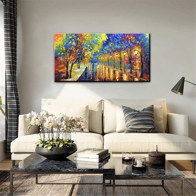 Tyed Art-Hand Painted Wall Art Oil Painting Landscape,Wall Art for Living Room, Bedroom Office Wall Decor, Modern Textured Wall Art, Colorful Abstract Artwork Picture, Framed Wall Art 24X48 Inch