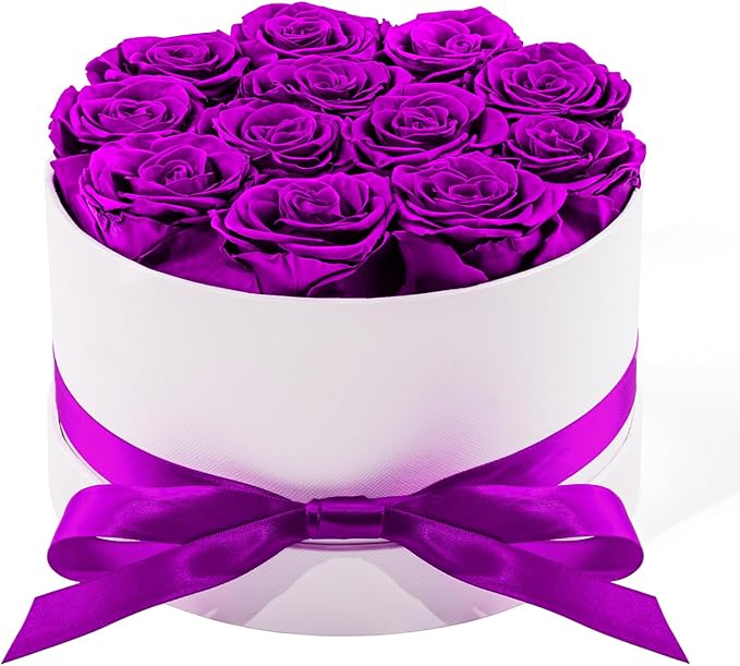 12 Piece Preserved Roses in a Box - Forever Flowers for Delivery Prime, Eternal Roses Mothers Gifts for Mom, Valentine's Day, Wife Anniversary Birthday Gifts for Women(Purple)