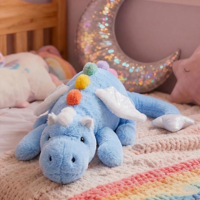 ARELUX Large 50in 3Lb Cute Dragon Stuffed Animals Plush Toy Soft Sky Blue Pterosaur Plushie Giant Fuzzy Dinosaur Pillow Plushies with White Wings Cuddly for Friends