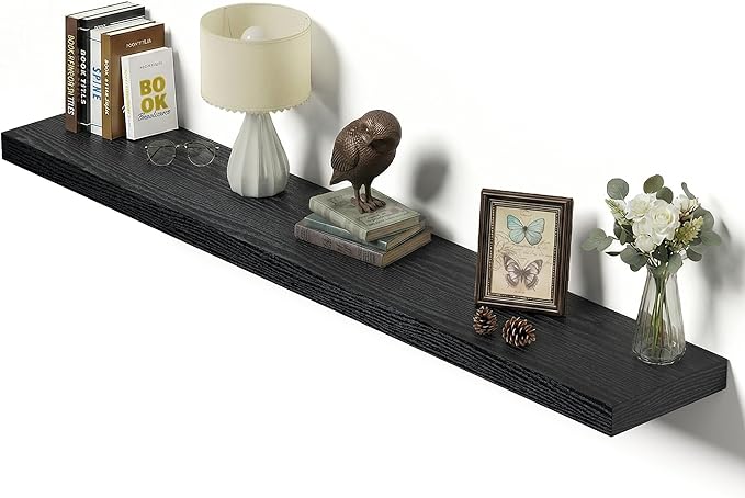 Vivelove Single Floating Shelves 48 Inches, 48 x 10 inch Deep x 1.8 in Thick, Long Wall Shelves Heavy Duty 80 lbs for Bedroom, Living Room, Kitchen, Office, Modern Shelf Book Home Decor, Black
