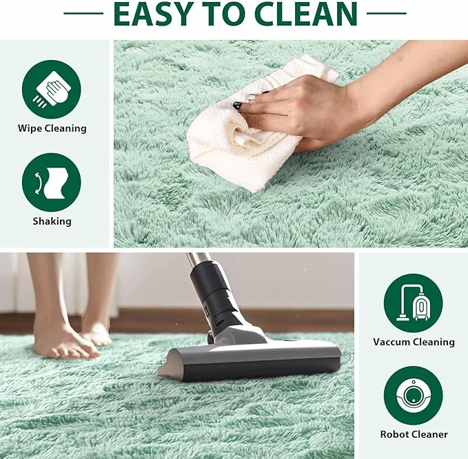 FinRèc Light Green Rug for Bedroom Living Room, 4x6 Feet Fuzzy Shaggy Area Rug, Non-Slip Fluffy Furry Rugs for Kids Room Dorm Room Home Decor, Indoor Plush Floor Carpet
