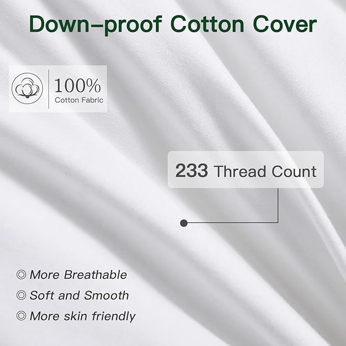 OTOSTAR Pack of 2 Down and Feather Throw Pillow Inserts, 28 x 28 Soft Fluffy Square Pillow Inserts with 100% Cotton Cover Decorative Pillows for Sofa Couch Bed-White