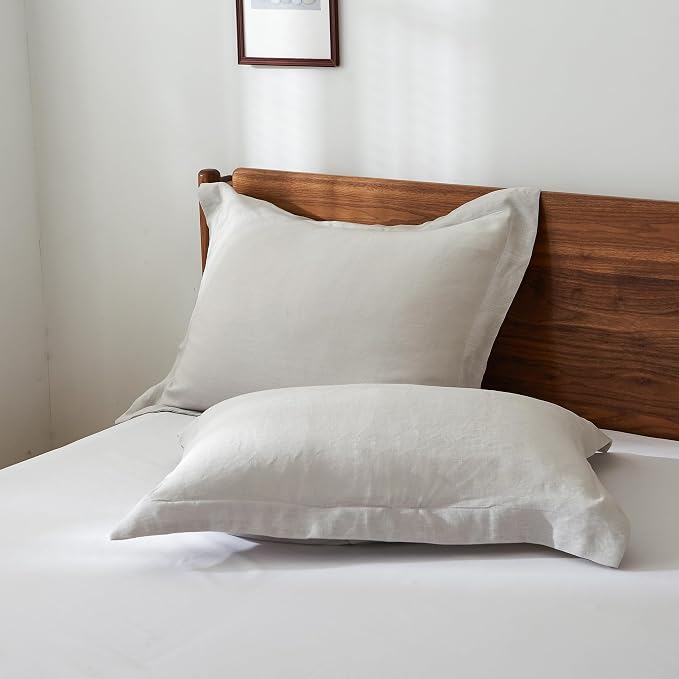 100% French Linen Pillow Shams Basic Style - Pack of 2 - Washed Solid Color Natural Flax Soft Breathable - Grey, 20'' x 26''