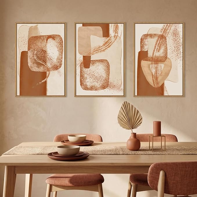Large Neutral Abstract Orange Framed Canvas Wall Art Set,Modern Minimalist Block Wall Decor,Boho Beige Brown Geometric Artwork for Living Room,Bedroom,Dining Room,Office-16 x24 x3