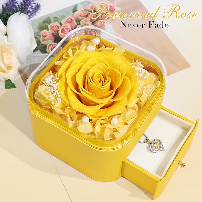 Beferr Birthday Gifts for Women Preserved Real Rose with Necklace Eternal Roses Forever Flowers for Delivery Anniversary Mothers Gifts for Mom Her Grandma Wife Sister from Daughter Son