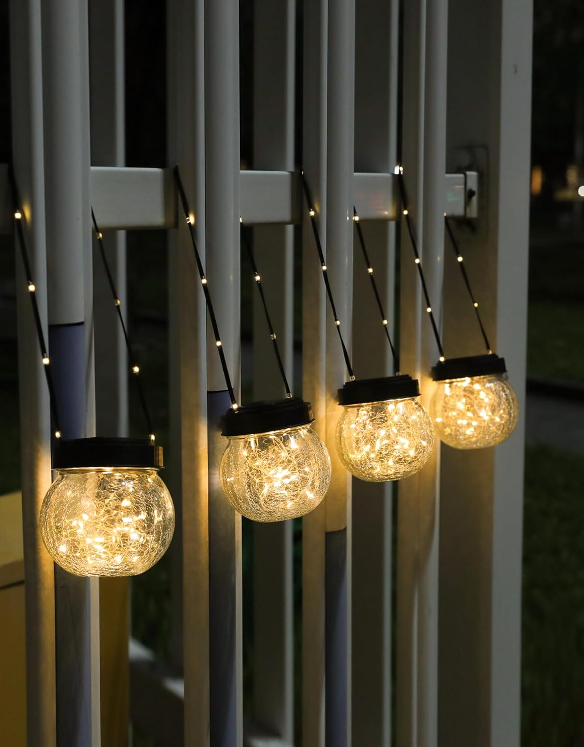 PARTPHONER Solar Lanterns Solar Lights Outdoor Waterproof 6-Pack, Solar Powered Hanging Lights Cracked Glass Hanging Globes for Christmas Decoration, Shepherd Hook, Garden Tree Ornaments