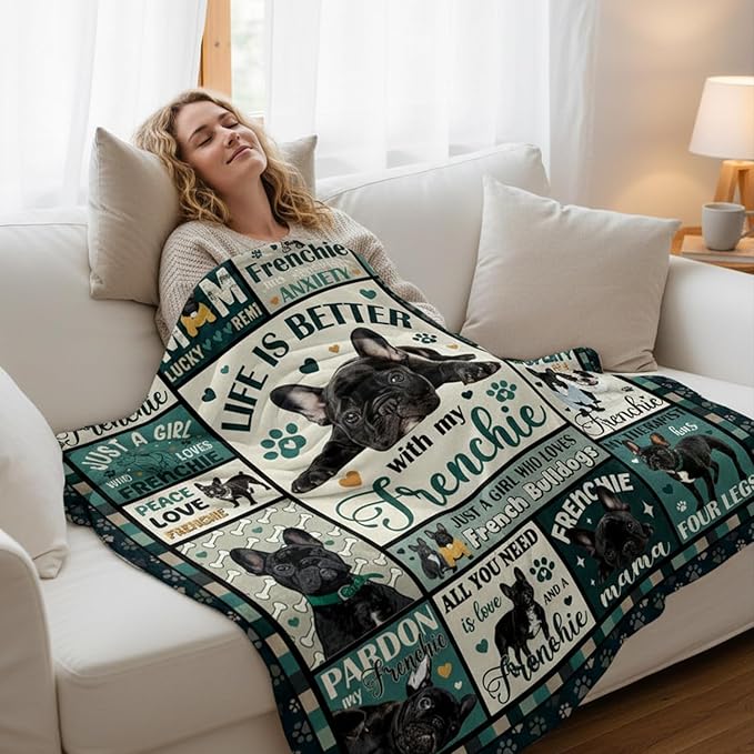Wxiben French Bulldog Gifts for Women - French Bulldogs Blanket for Dog Lovers/Owners Frenchie Mom Gift Frenchie Birthday Throw Blanket for Home Sofa Couch Bed 60x50in