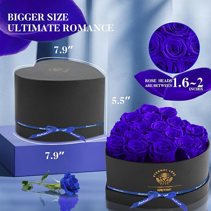 Impouo 16 Preserved Flower Delivery Prime, Preserved Roses in a Box, Birthday Gifts for Women, Mother's Day, and Valentine's Day-Blue Roses