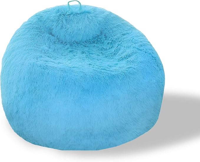 BCU Bean Bag Chairs for Kids and Adults Without Filler (Cover Only) Comfy Plush Fluffy Bean Bag Chair Cover Lazy Sofa Cover for Bedroom Living Room, Peacock Blue