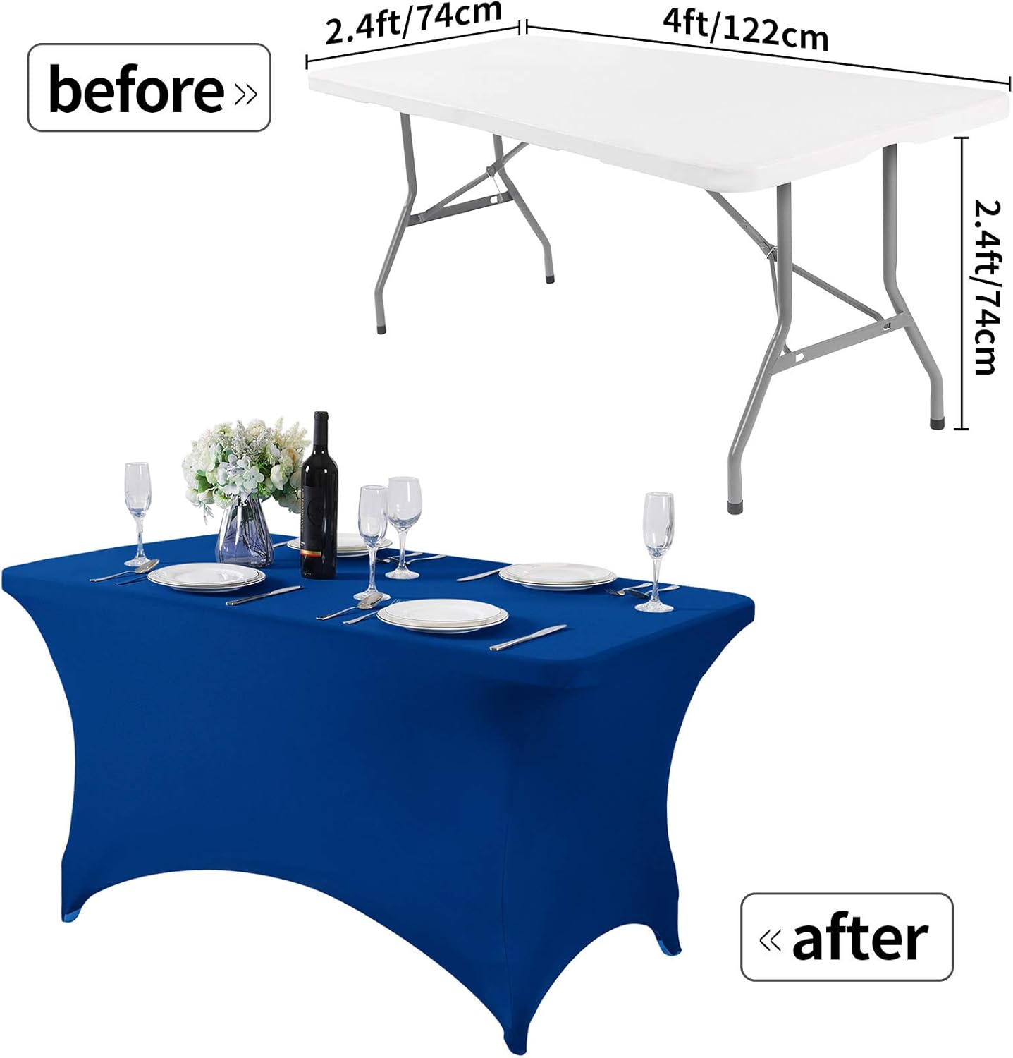 Spandex Table Cover for 4FT Table Universal Fitted Stretch Tablecloth for Party, Banquet, Wedding and Events-Classicblue