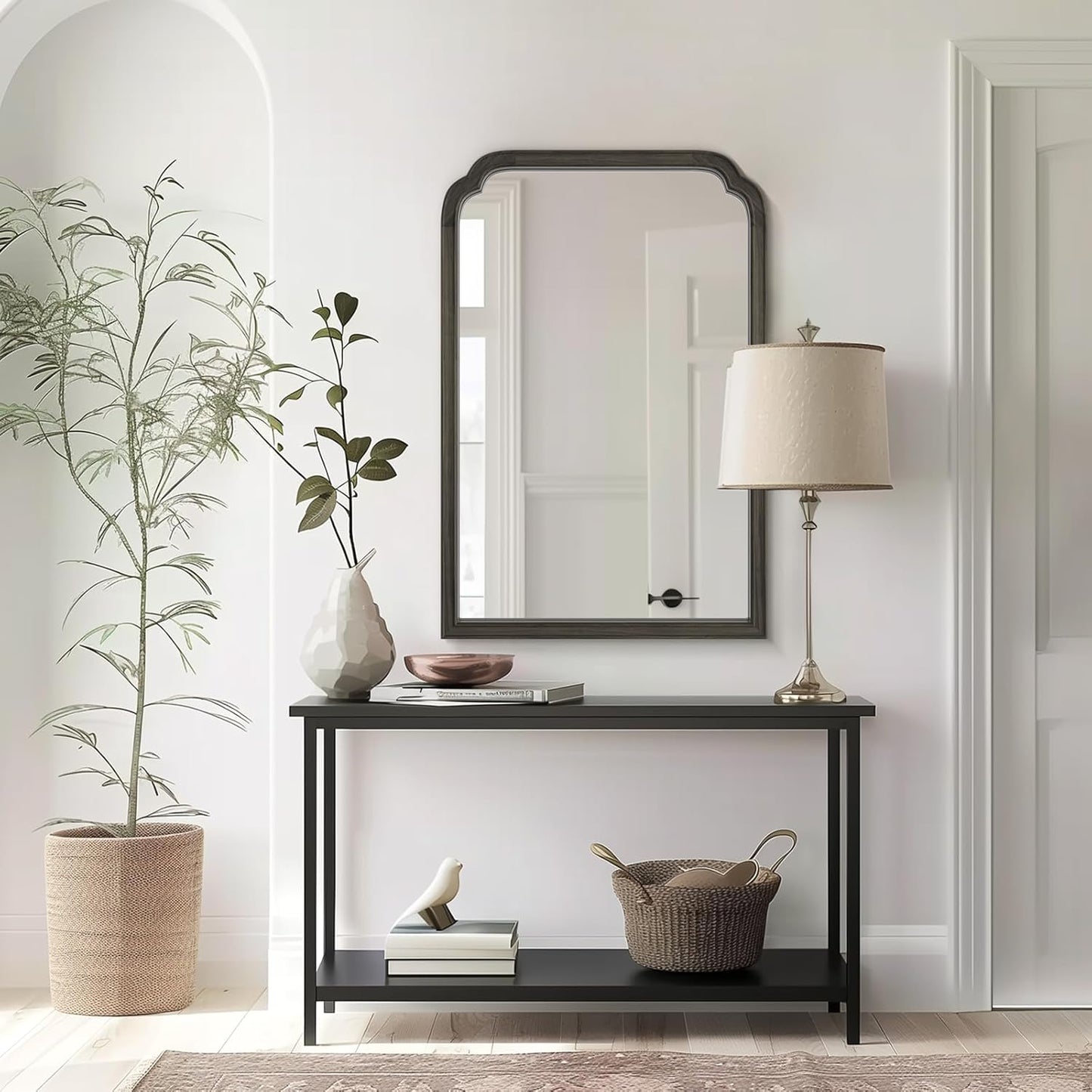 WallBeyond Wooden Framed Wall Mirror, Natural Wood Bathroom Vanity Mirror for Entryway, Living Room or Bedroom Home Decor Vertical or Horizontal Hanging [24" x 36" Black]