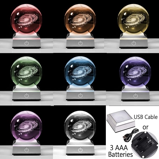 3.15 Inch 3D Galaxy Planet Glass Ball with Light Lamp Astronomy Gifts Ideas for Boyfriends Kids, Science Space Universe Art Model Home Decor
