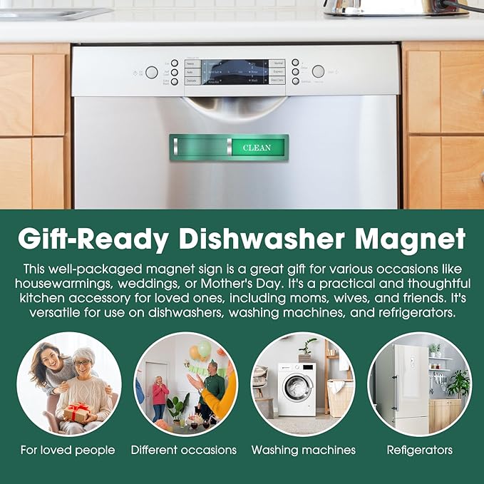 Christmas Dishwasher Clean Dirty Sign - Red & Green Clean Dirty Magnet for Kitchen Decor & Home Organization Gift, Easy Slide with Extra Tape (Green-06)
