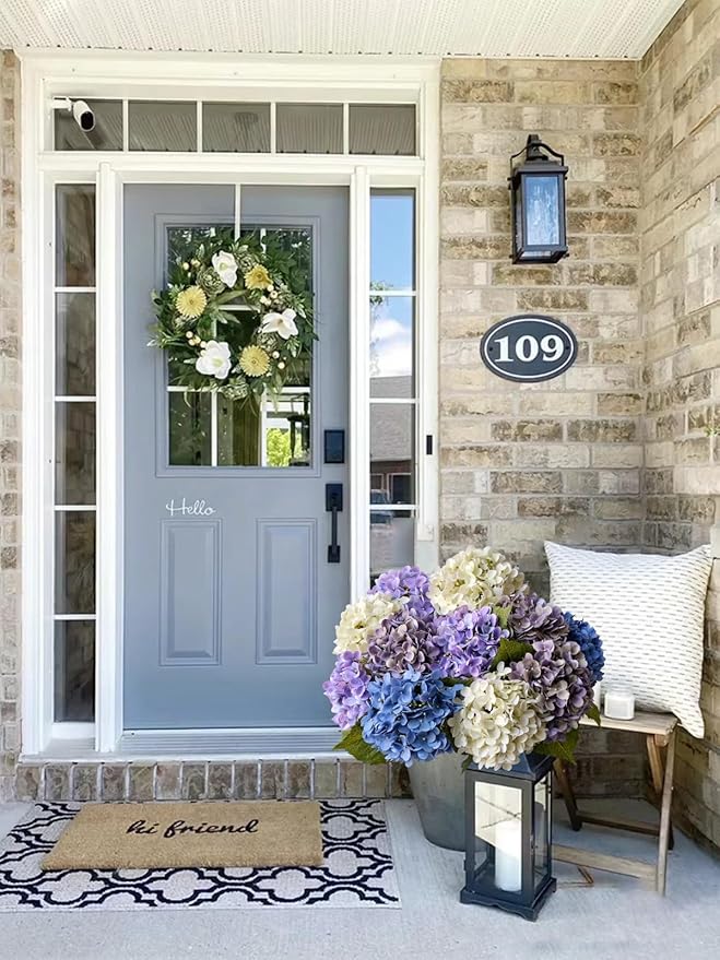 ZYTUYO 4 Pcs 20'' Real Touch Hydrangea Artificial Flowers Boho Lifelike Real Looking Latex Hydrangeas Flower with Long Stem for Baby Shower Indoor Home Decor Spring Table Centrepiece 2 Blue 2 White