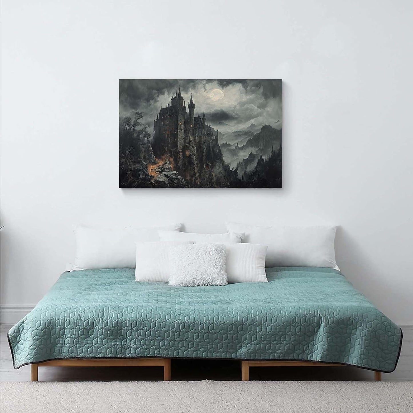 Vintage Castle Poster Dark Academy Victorian Gothic Castle Wall Art Poster Moody Mystical Art Print Suitable for Home Living Room Bedroom28x40in Wood Framed