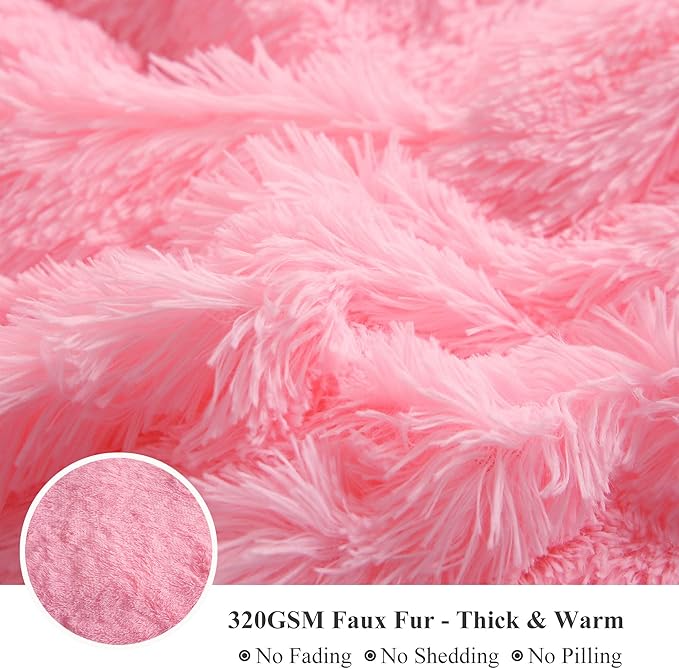 XeGe Plush Shaggy Duvet Cover Set, Luxury Ultra Soft Crystal Velvet Fluffy Bedding Sets 2 Pieces(1 Furry Faux Fur Comforter Cover + 1 Fuzzy Faux Fur Pillow Case), Zipper Closure(Twin, Light Pink)