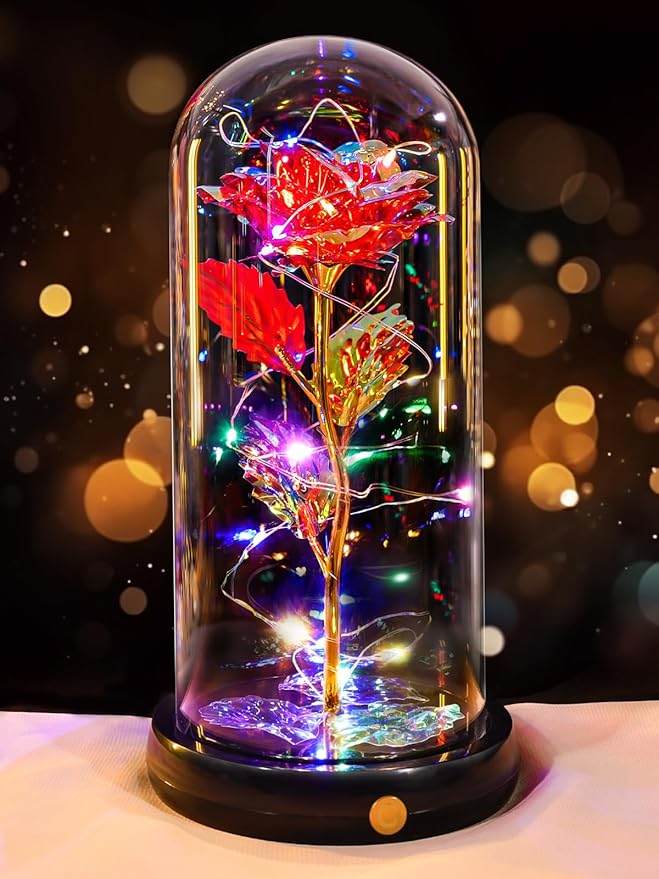 Mothers Day Flowers Gifts for Mom Women Birthday Gift, Rechargeable Galaxy Glass Rose in Glass Dome Forever Crystal Rose Flowers Mother's Day Roses Gifts for Mom Daughter Wife Women Grandma Sister Red