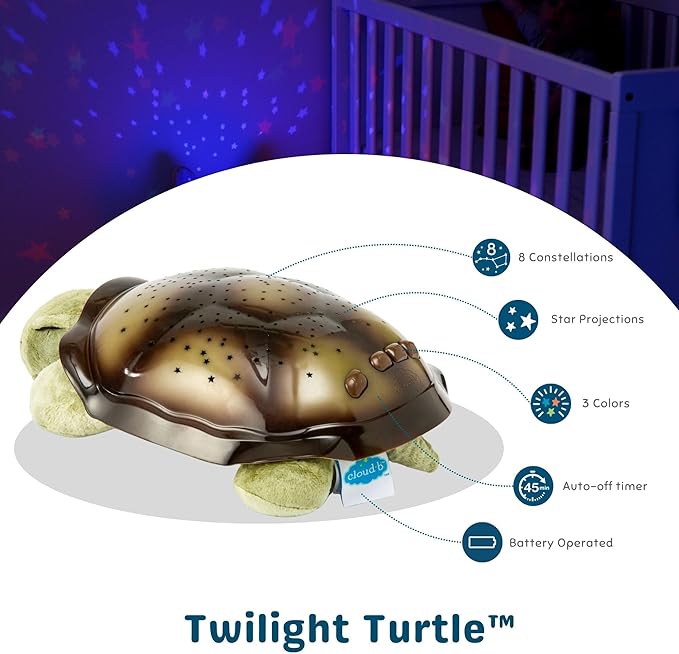 Cloud b Calming Nightlight Star Projector | Gentle Brightness | 3 Colors | 8 Constellations | Auto-Shutoff | Twilight Turtle Green