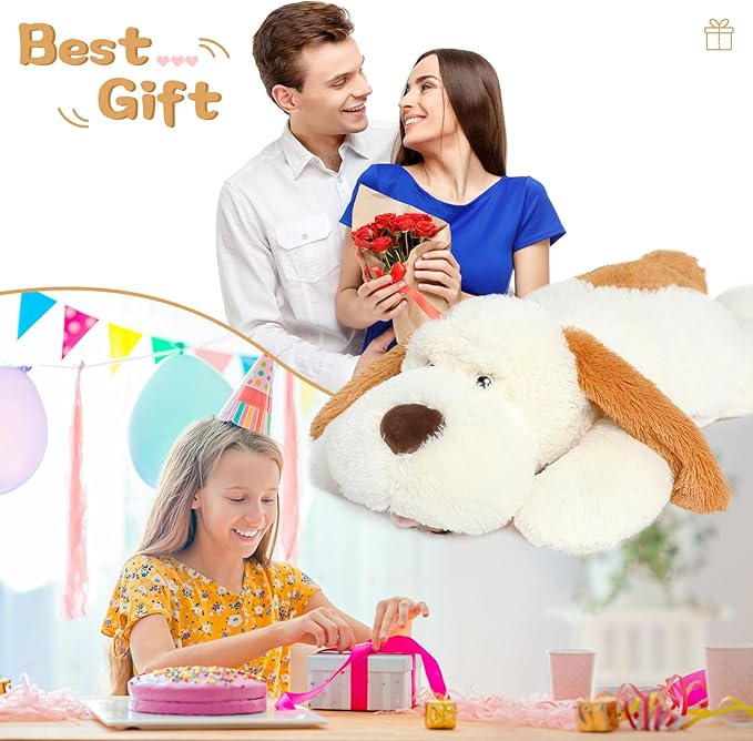 MorisMos Giant Dog Stuffed Animals, 51inch Large Stuffed Dog Plush Soft Big Puppy Pillow Gifts Kids, Girls, Boys, White