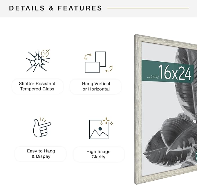 MCS Studio Gallery 16x24 Poster Frame Gray Woodgrain Engineered Wood, Vertical & Horizontal Wall Hanging Large Picture Frame for Photos, Posters & Art Prints (1-Pack)