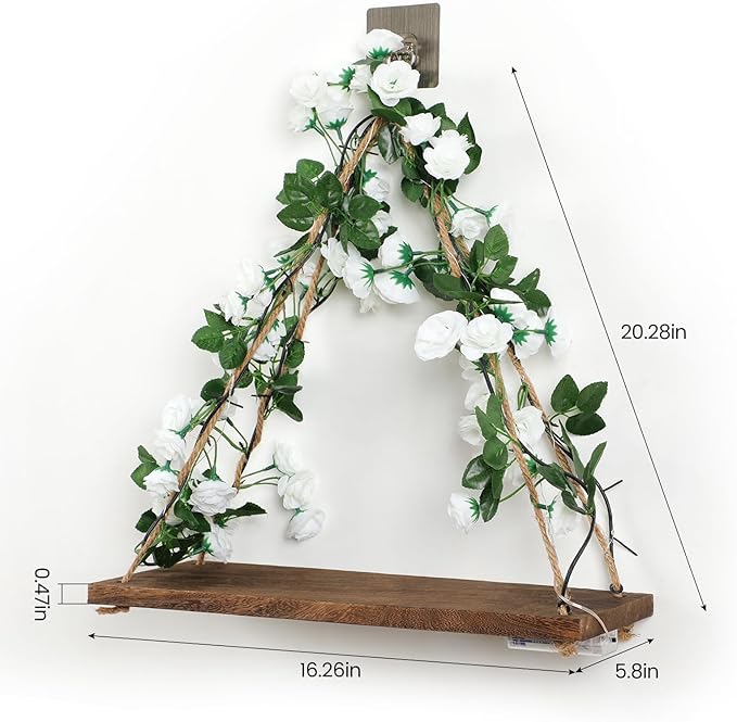 Forest Angle Shelf for Wall,Floating Shelves,Floating Shelves for Wall No Drilling,Adhesive Shelves,Command Strip Shelf,Room Decor Aesthetic,Plant Shelf Wall,Whimsical Decor,2-Piece Set(White Flower)