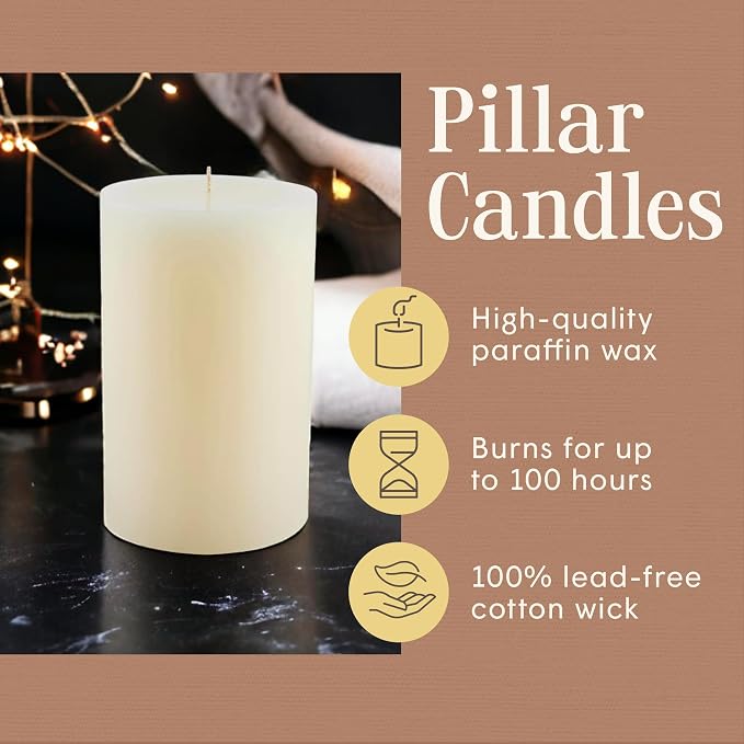 Mister Candle Dripless Vanilla Scented Ivory Pillar Candle, Hand Made Vanilla Pillar Candles with Essential Oils for Home Decor, Premium Wax, 100 Hr Burn Time